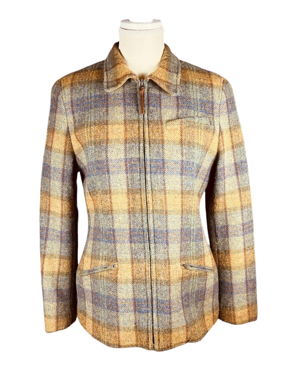 Lauren Ralph Lauren Vintage 100% Wool Plaid Zip Riding Jacket Coat Size 8